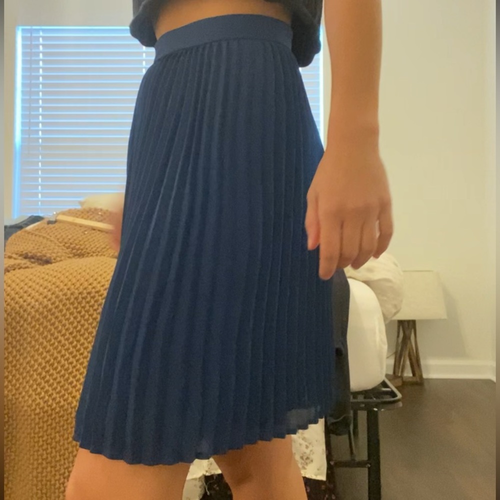 Above Knee Blue Pleated Skirt